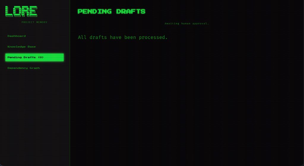 Lore Pending Drafts UI